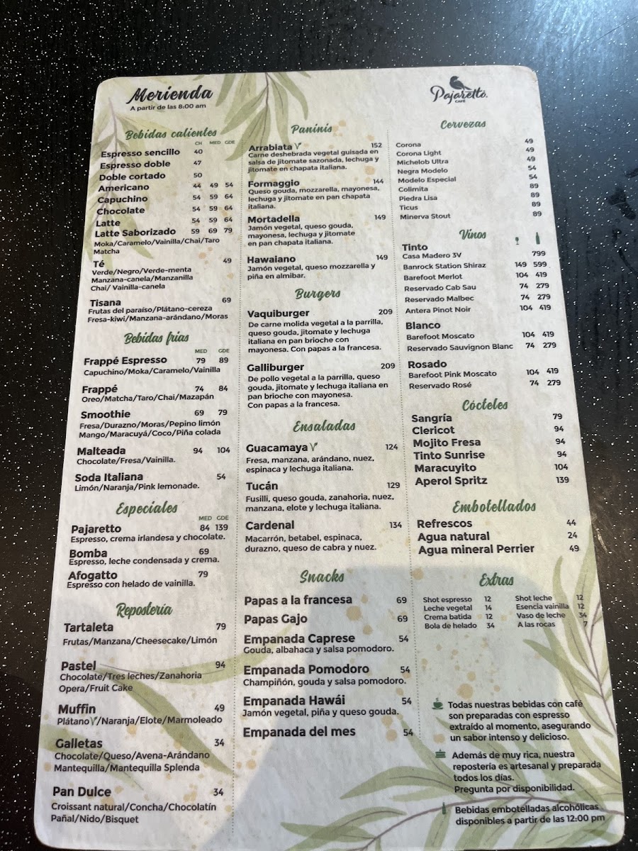 Pajaretto Café Menu - Image 3